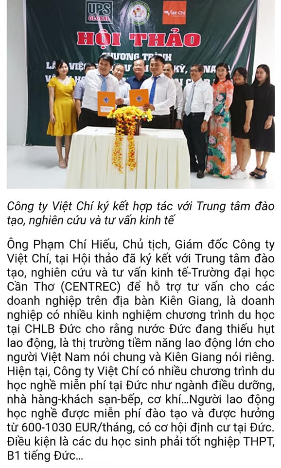 Lễ ký kết hợp tác giữa Công ty Việt Chí và Trung tâm đào tạo, nghiên cứu và tư vấn kinh tế
